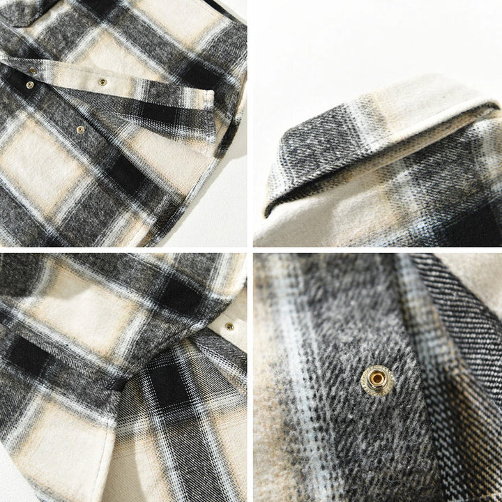 Men’s Long Sleeve Button-Up Plaid Overshirt with Dual Chest Pockets