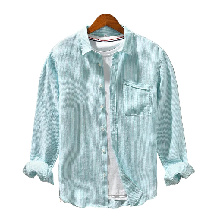 Men’s Long Sleeve Button-Up Shirt with Chest Pocket and Textured Fabric