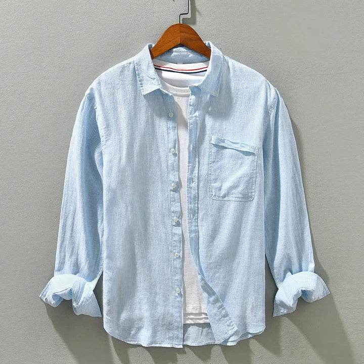 Men’s Long Sleeve Button-Up Shirt with Chest Pocket and Textured Fabric