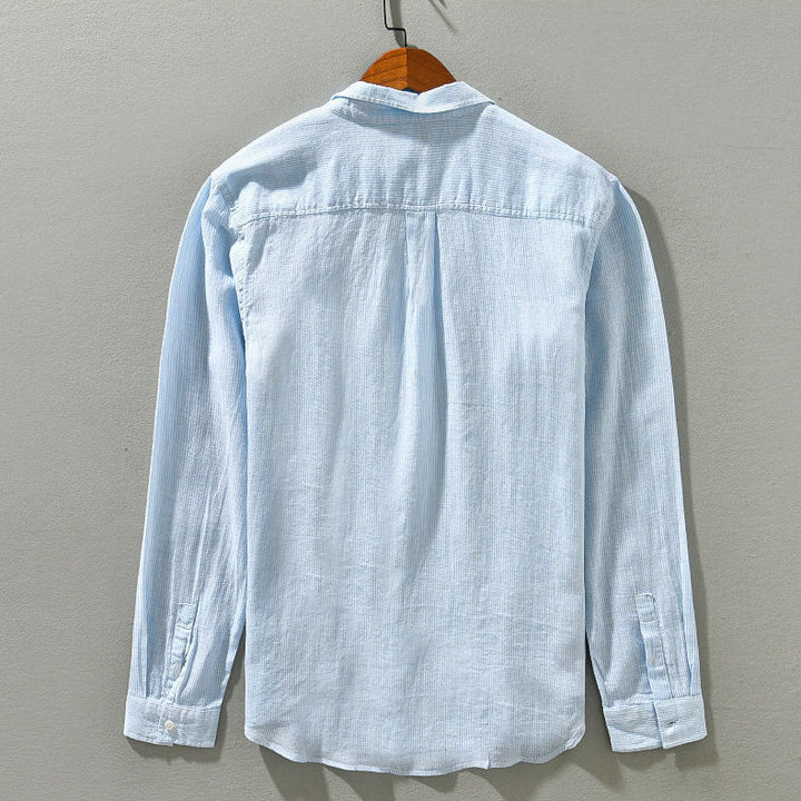Men’s Long Sleeve Button-Up Shirt with Chest Pocket and Textured Fabric