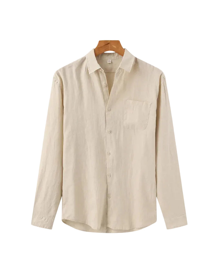 Men’s Long Sleeve Button-Up Shirt with Collar and Chest Pocket
