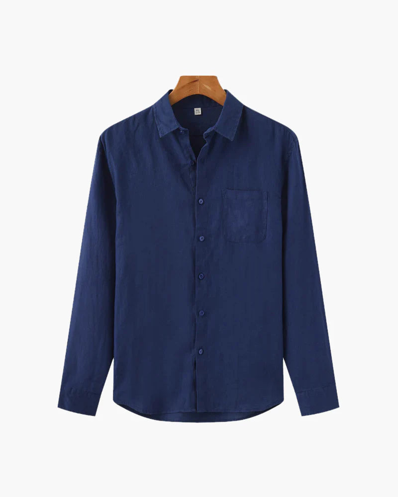 Men’s Long Sleeve Button-Up Shirt with Collar and Chest Pocket