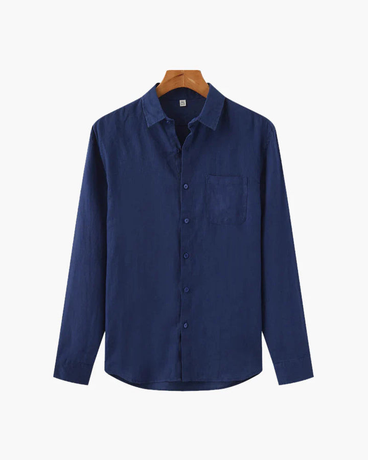 Men’s Long Sleeve Button-Up Shirt with Collar and Chest Pocket