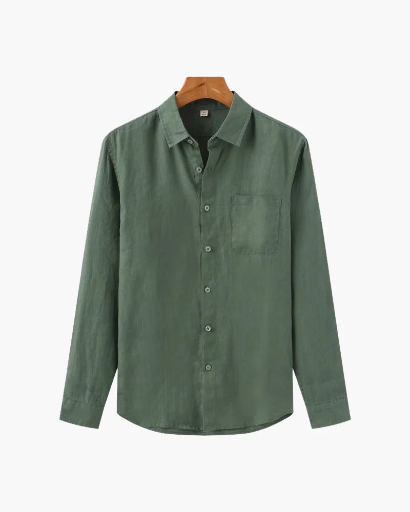 Men’s Long Sleeve Button-Up Shirt with Collar and Chest Pocket