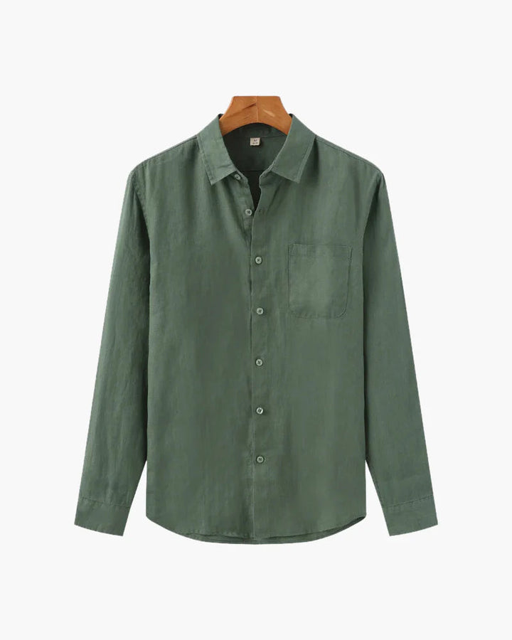 Men’s Long Sleeve Button-Up Shirt with Collar and Chest Pocket