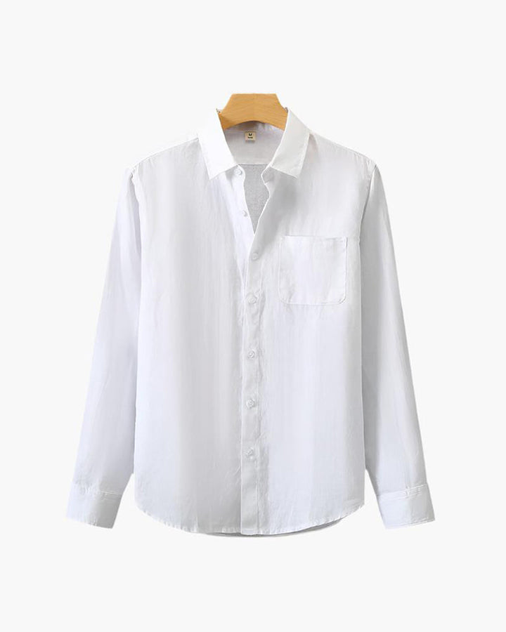 Men’s Long Sleeve Button-Up Shirt with Collar and Chest Pocket