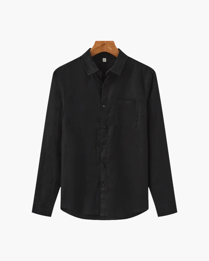Men’s Long Sleeve Button-Up Shirt with Collar and Chest Pocket
