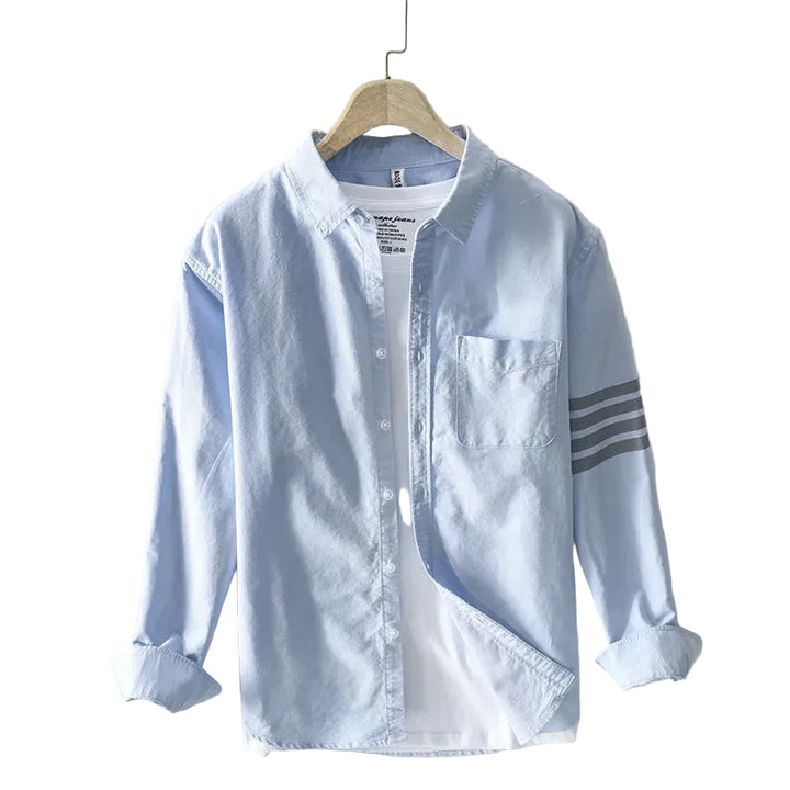 Men’s Long Sleeve Button-Up Shirt with Contrast Sleeve Stripes and Chest Pocket