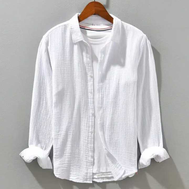 Men’s Long Sleeve Button-Up Shirt with Crinkled Texture