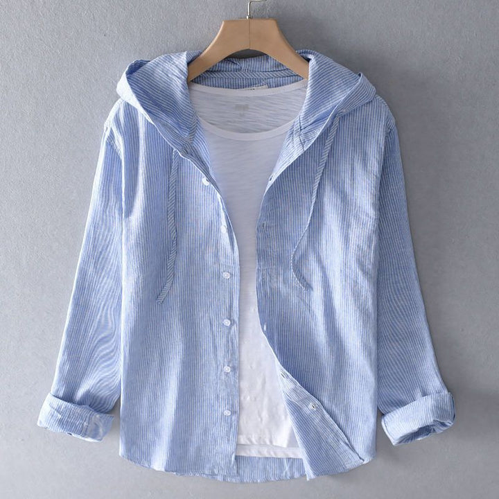 Men’s Long Sleeve Button-Up Shirt with Hood