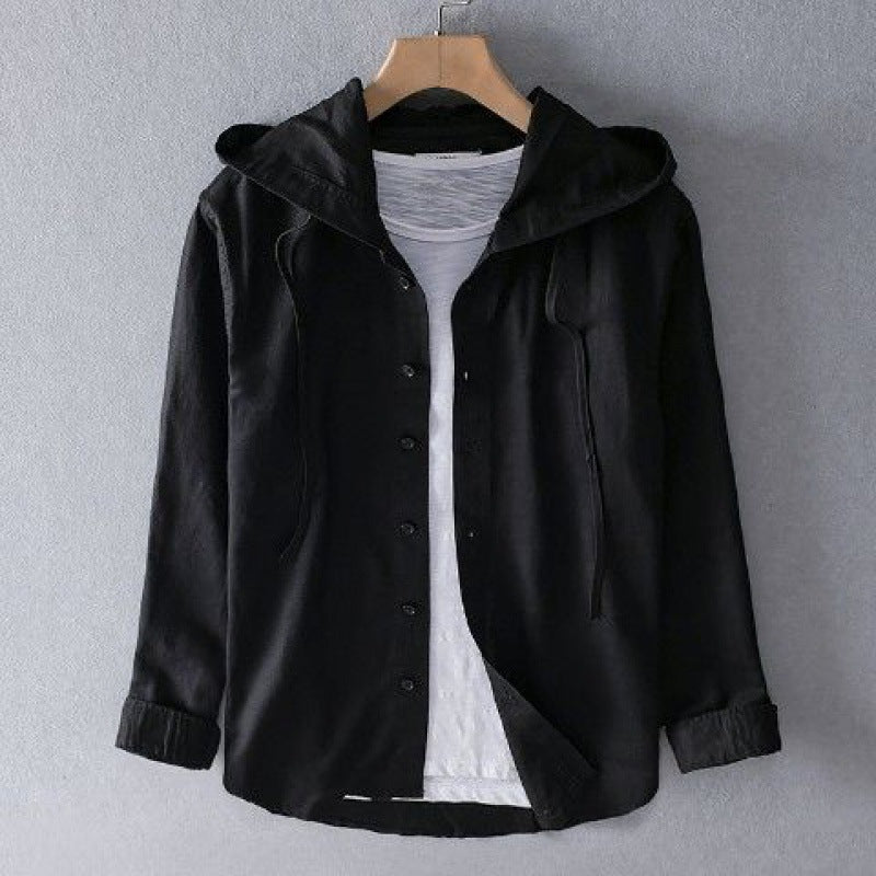 Men’s Long Sleeve Button-Up Shirt with Hood