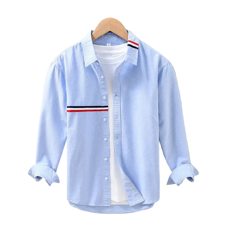 Men’s Long Sleeve Button-Up Shirt with Horizontal Stripe