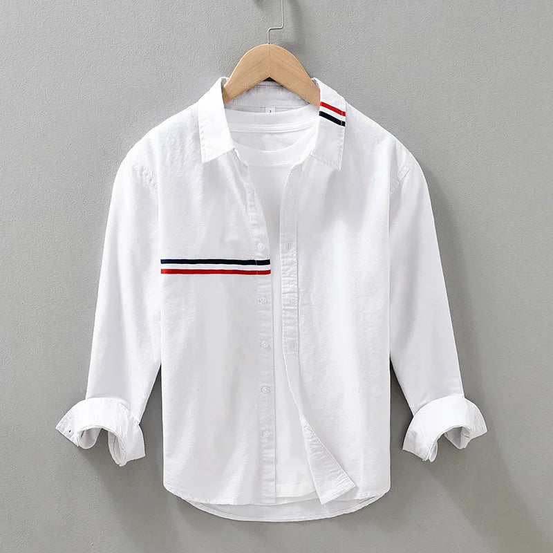 Men’s Long Sleeve Button-Up Shirt with Horizontal Stripe