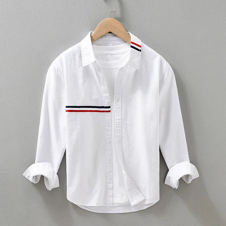 Men’s Long Sleeve Button-Up Shirt with Horizontal Stripe