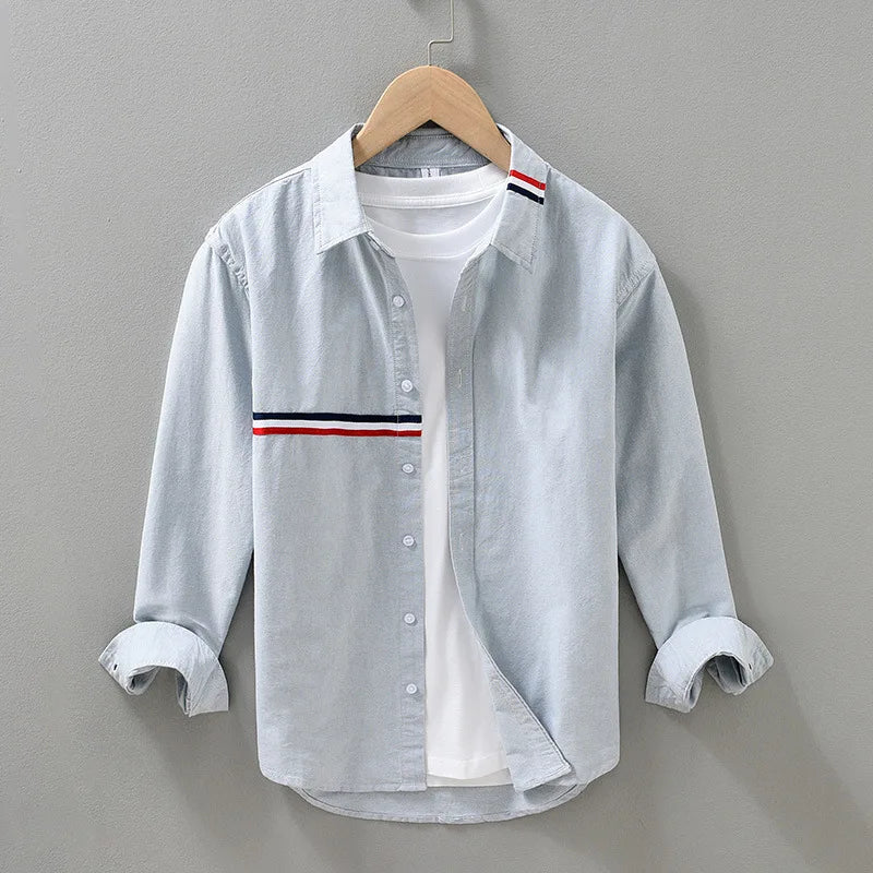 Men’s Long Sleeve Button-Up Shirt with Horizontal Stripe