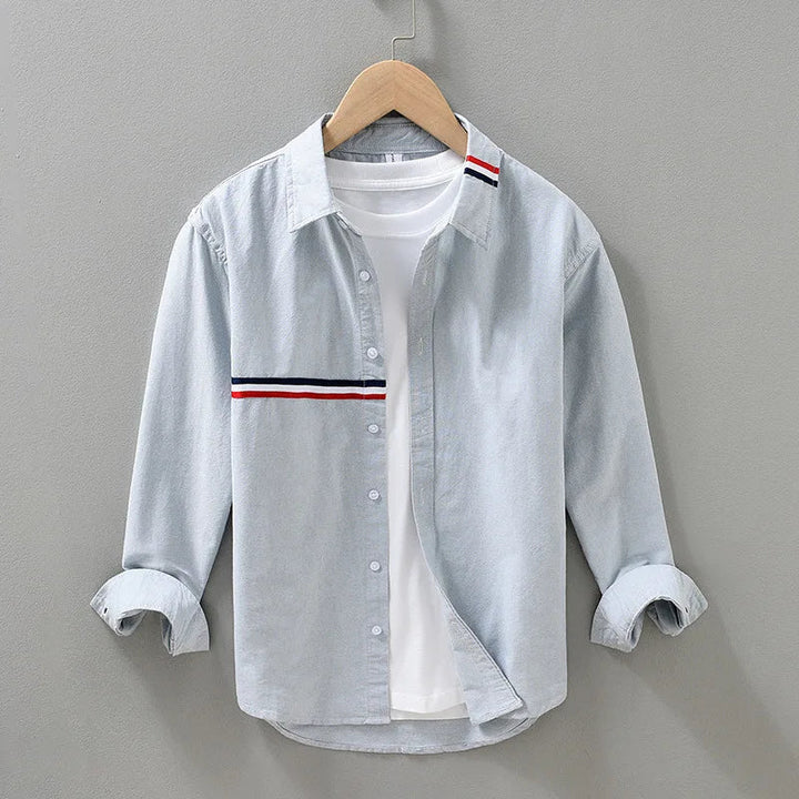 Men’s Long Sleeve Button-Up Shirt with Horizontal Stripe