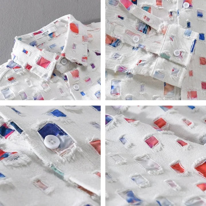 Men’s Long Sleeve Button-Up Shirt with Multicolor Pattern