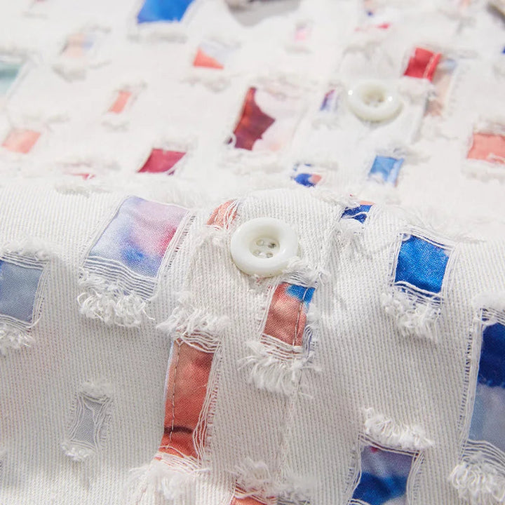 Men’s Long Sleeve Button-Up Shirt with Multicolor Pattern