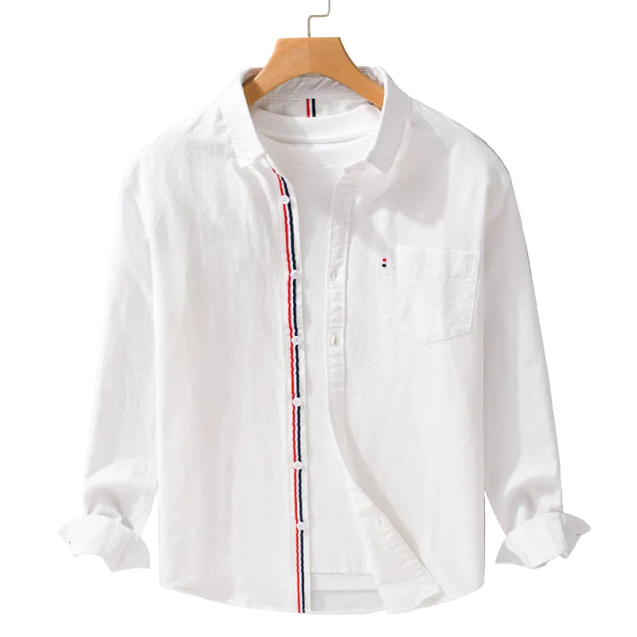 Men’s Long Sleeve Button-Up Shirt with Placket Stripe Detail and Chest Pocket