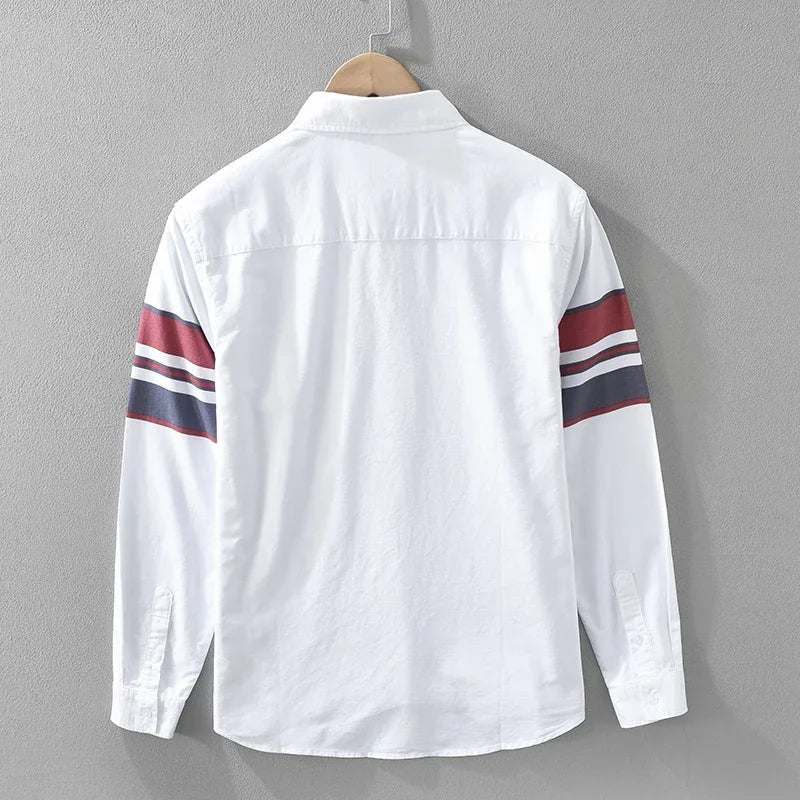 Men’s Long Sleeve Button-Up Shirt with Sleeve Stripe Detail and Chest Pocket