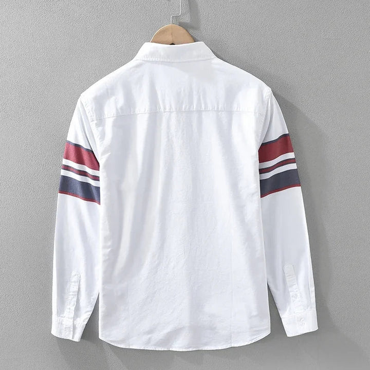 Men’s Long Sleeve Button-Up Shirt with Sleeve Stripe Detail and Chest Pocket