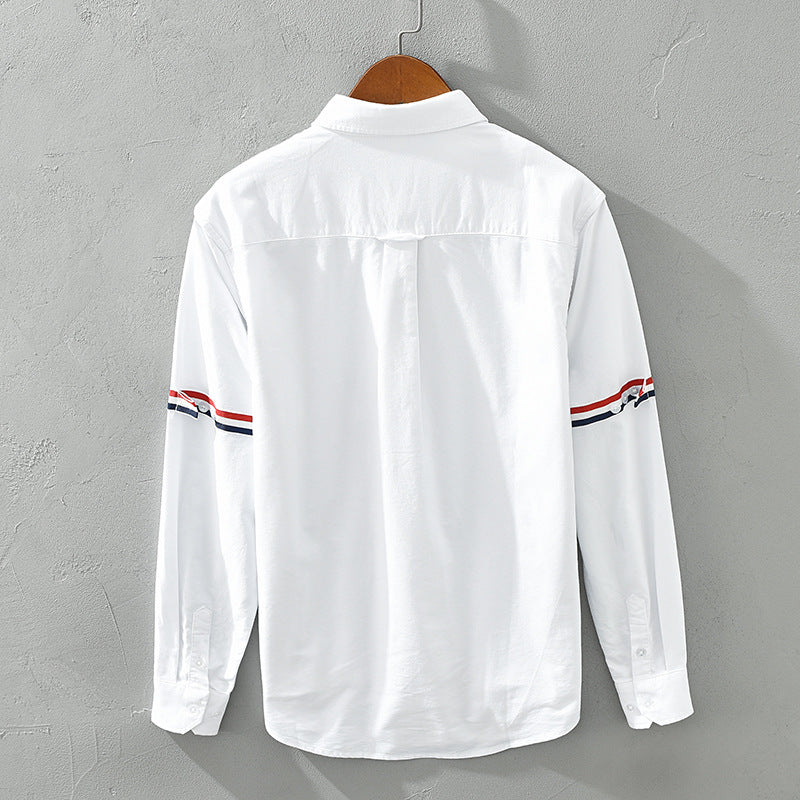 Men’s Long Sleeve Button-Up Shirt with Arm Stripe Detail and Chest Pocket