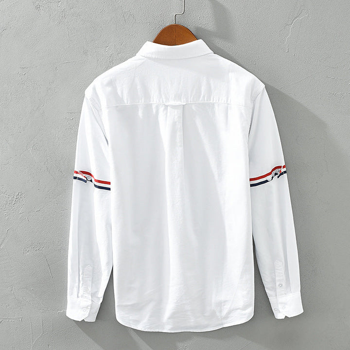Men’s Long Sleeve Button-Up Shirt with Arm Stripe Detail and Chest Pocket