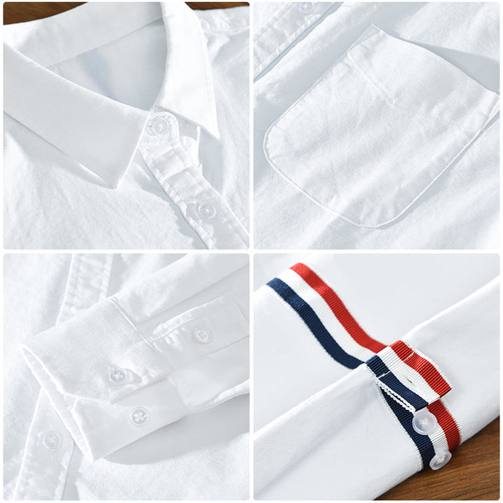 Men’s Long Sleeve Button-Up Shirt with Arm Stripe Detail and Chest Pocket