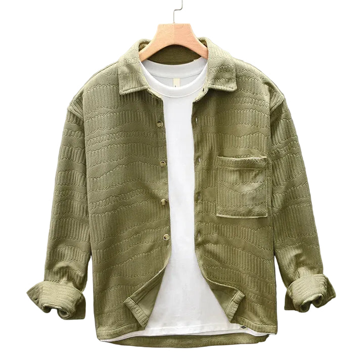 Men’s Long Sleeve Button-Up Shirt with Textured Pattern and Chest Pocket