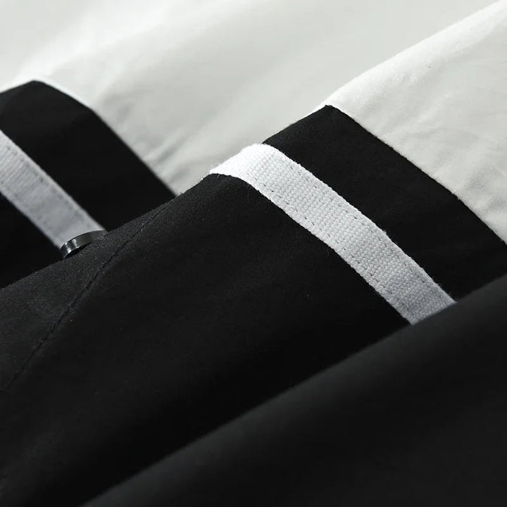 Men’s Long Sleeve Button-Up Shirt with Two-Tone Panel and Chest Stripe