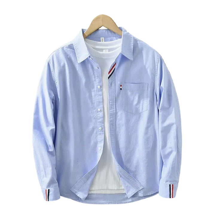 Men’s Long Sleeve Button-Up Shirt with Vertical Stripe Pattern