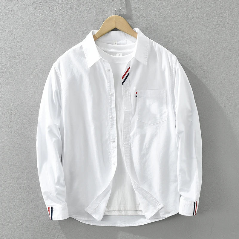 Men’s Long Sleeve Button-Up Shirt with Vertical Stripe Pattern