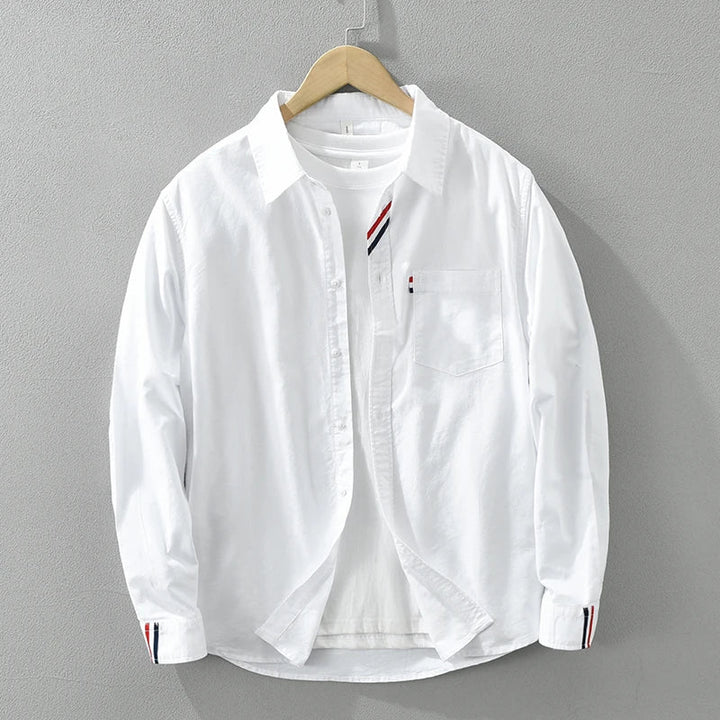 Men’s Long Sleeve Button-Up Shirt with Vertical Stripe Pattern