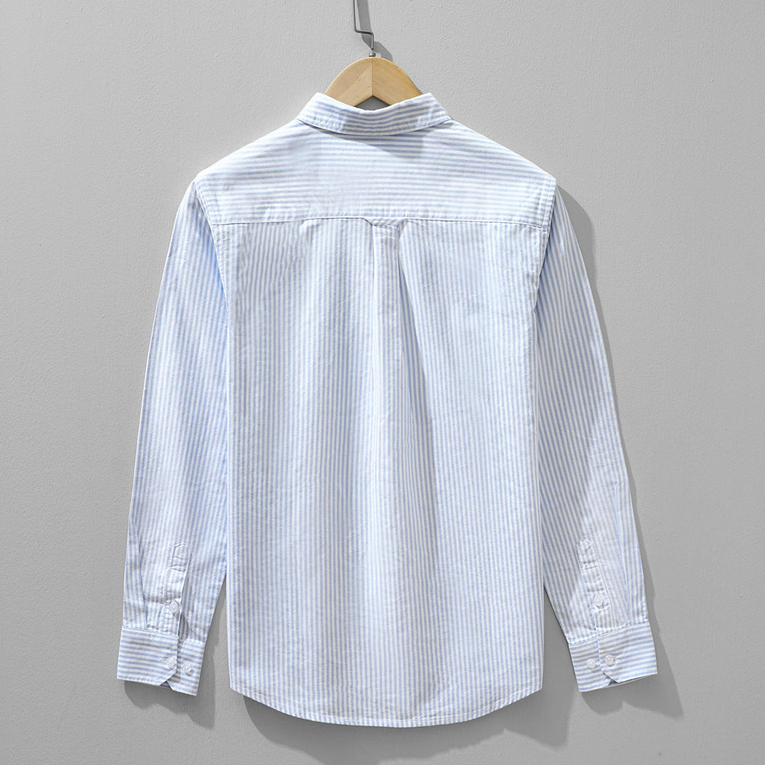 Men’s Long Sleeve Button-Up Shirt with Vertical Stripe Pattern and Chest Pocket