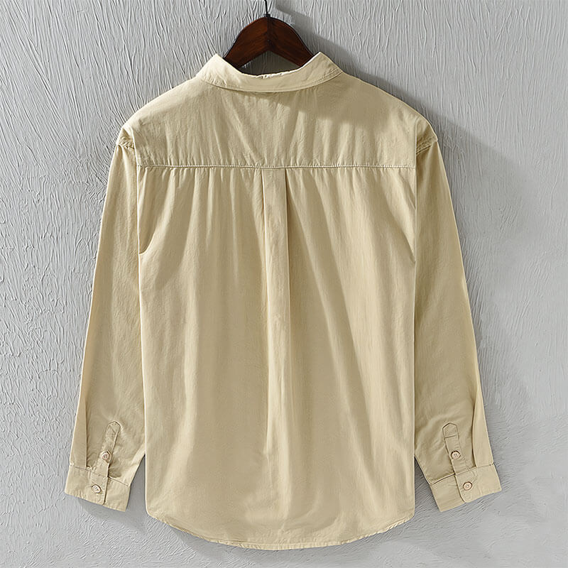 Men’s Long Sleeve Button-Up Shirt with Dual Chest Pockets and Collar