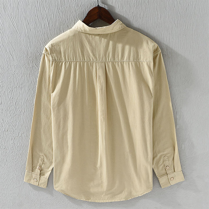 Men’s Long Sleeve Button-Up Shirt with Dual Chest Pockets and Collar