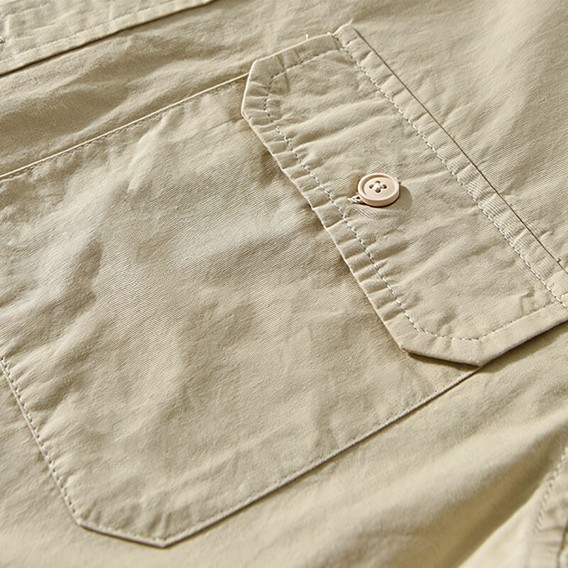 Men’s Long Sleeve Button-Up Shirt with Dual Chest Pockets and Collar