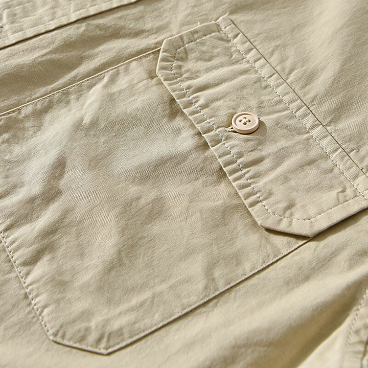 Men’s Long Sleeve Button-Up Shirt with Dual Chest Pockets and Collar