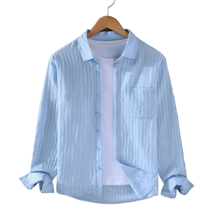 Men’s Long Sleeve Button-Up Shirt with Vertical Stripe Texture