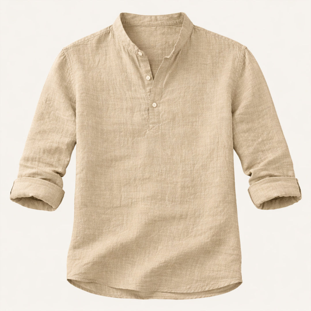 Men's Long Sleeve Henley Shirt With Band Collar