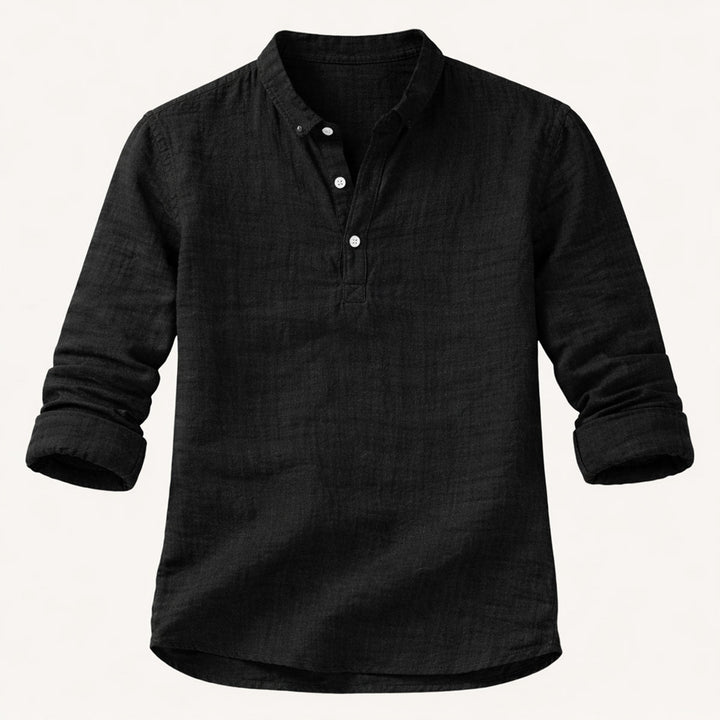 Men's Long Sleeve Henley Shirt With Band Collar
