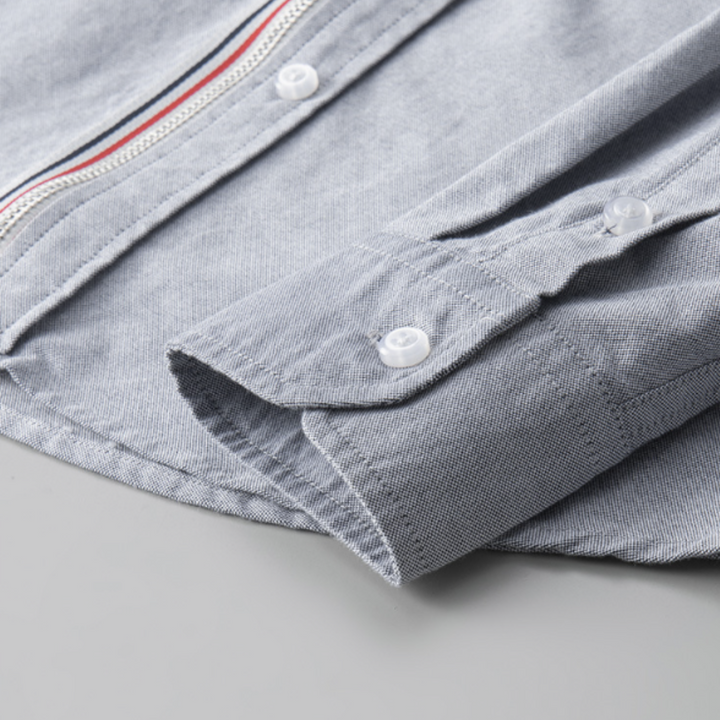 Men’s Long Sleeve Zip-Up Shirt with Sleeve Stripe Pattern