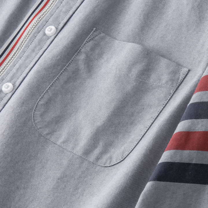 Men’s Long Sleeve Zip-Up Shirt with Sleeve Stripe Pattern