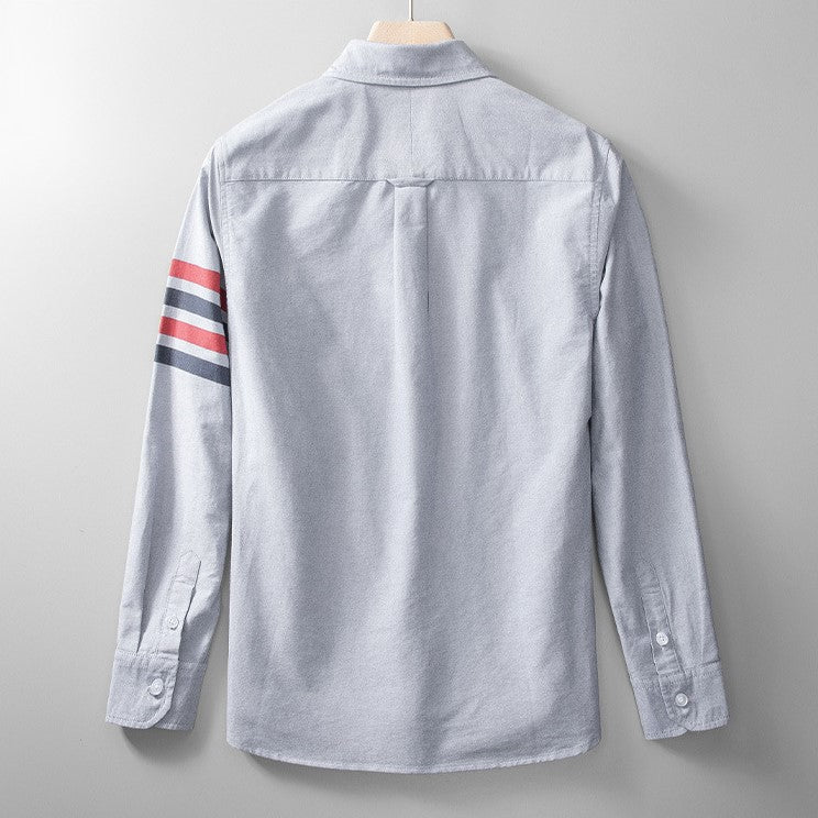 Men’s Long Sleeve Zip-Up Shirt with Sleeve Stripe Pattern