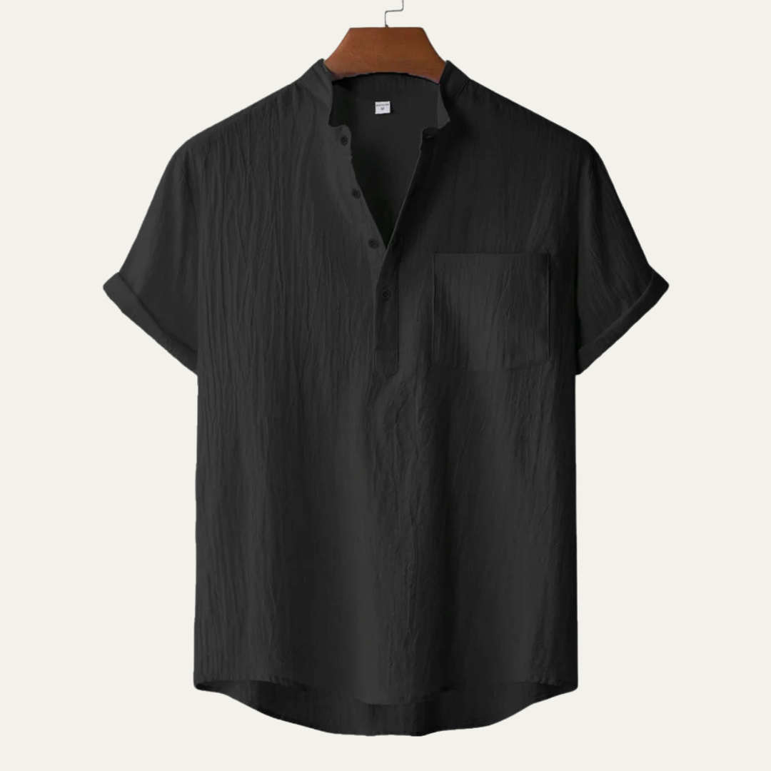 Men's Mandarin Collar Short Sleeve Curved Hem Shirt
