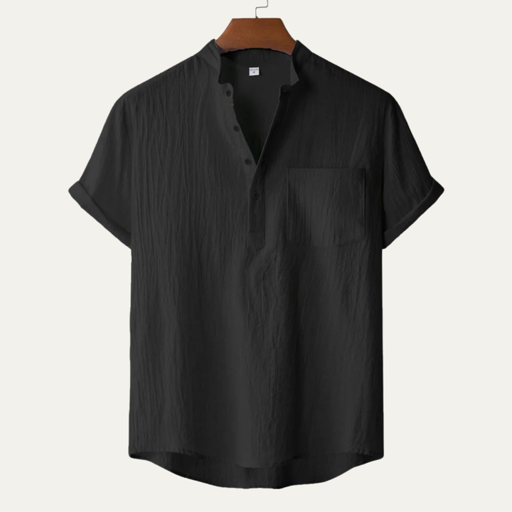 Men's Mandarin Collar Short Sleeve Curved Hem Shirt