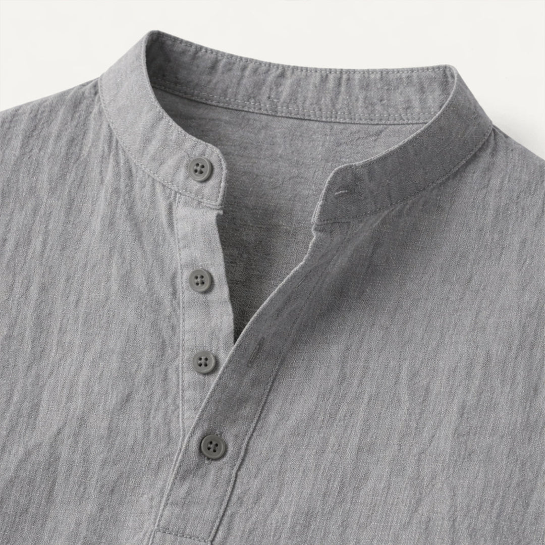 Men's Mandarin Collar Short Sleeve Curved Hem Shirt