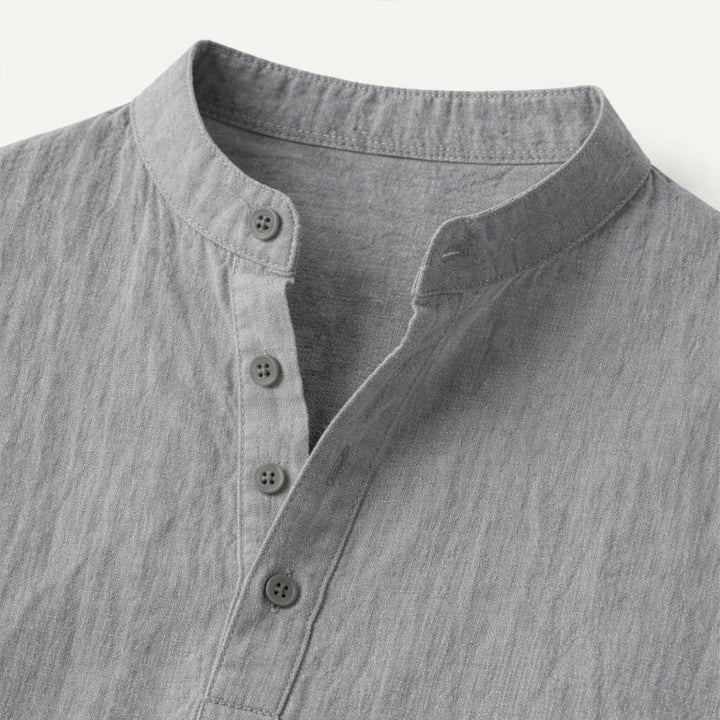 Men's Mandarin Collar Short Sleeve Curved Hem Shirt