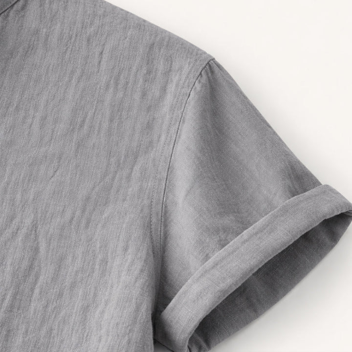 Men's Mandarin Collar Short Sleeve Curved Hem Shirt