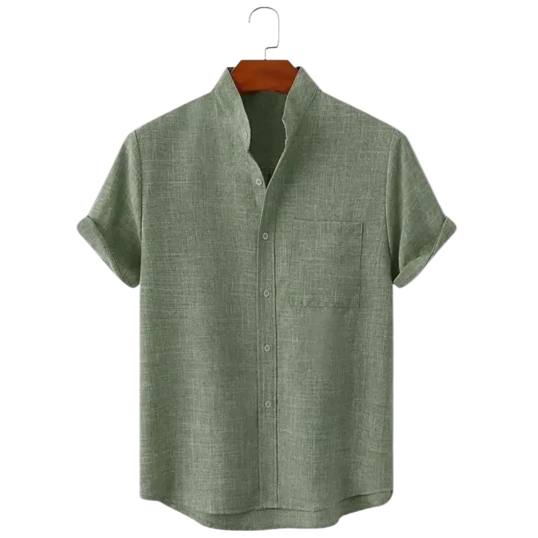 Men's Mandarin Collar Short Sleeve Shirt